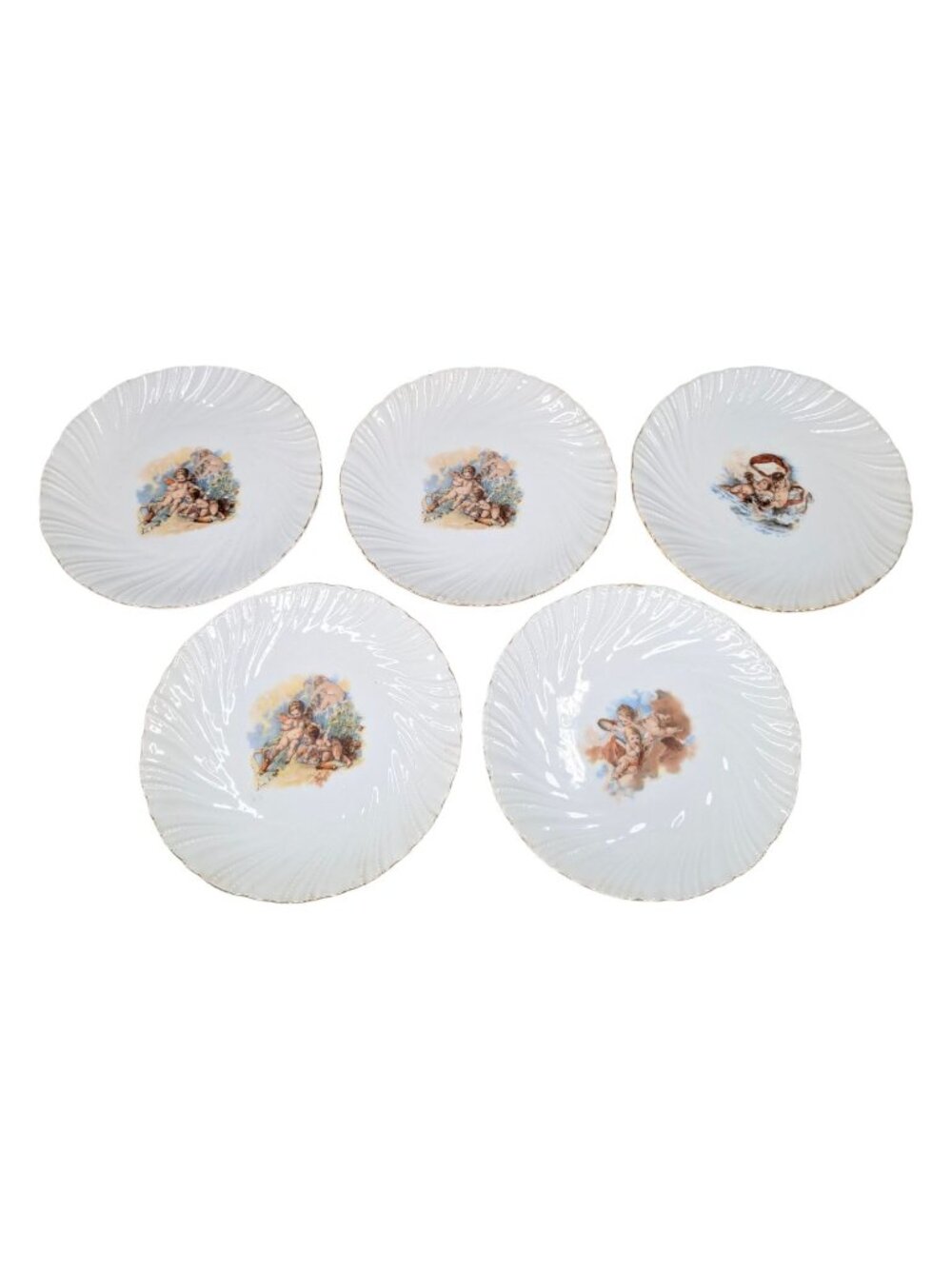Antique Victoria Carlsbad Austria Cherub Plate LOT OF 5 Gold Trim 7"
